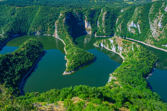 Meanders of river Uvac in Serbia during a sunny day