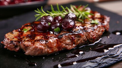 Grilled meat with cherry sauce 