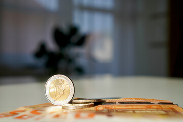 euro coins on a table