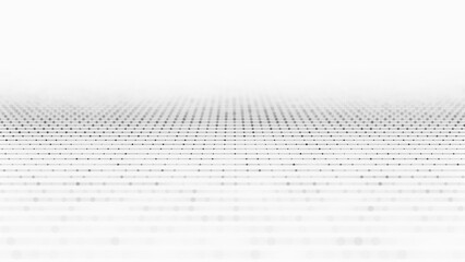 Abstract perspective white grid. Wireframe landscape with dots and lines. 3D rendering.
