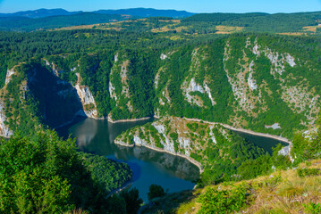 Meanders of river Uvac in Serbia during a sunny day