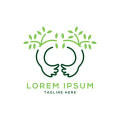 Wellness Plant care Human Hand leaf vector design logo template