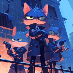 Introducing the ultimate feline detective team, ready to solve mysteries in their stylish agency. Perfect for cat lovers and crime story enthusiasts alike!