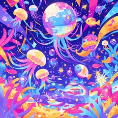 An Underwater Fantasia: A Symphony of Colorful Creatures Dancing in a Universe of Vibrancy.