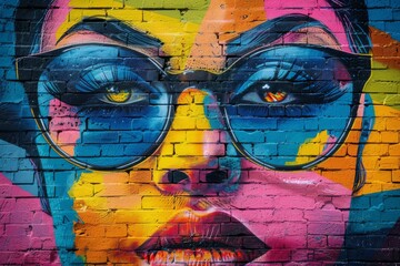 Womans Face Painted on Brick Wall
