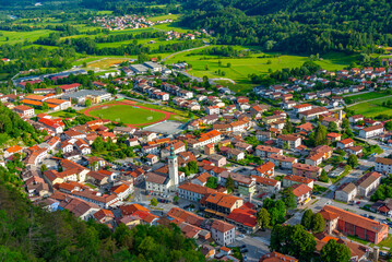 Aerial view of Slovenian town Kobarid