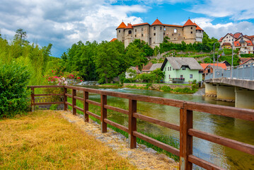 Fototapeta na wymiar Panorama view of Zuzemberk castle in Slovenia