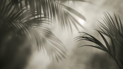 Obraz premium Blurred shadow of palm leaves on the wall generative ai