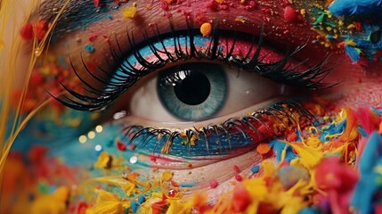 Close up view of multi colorful eye. - obrazy, fototapety, plakaty