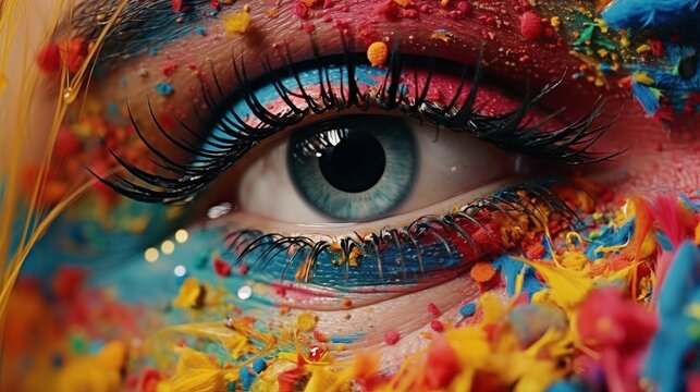 Close up view of multi colorful eye.