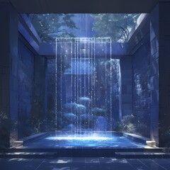 Experience Serenity at the Luxury Sapphire Stream Spa Facility - A Stunning Blue Oasis with Waterfall and Koi Pond
