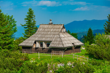 Wooden huts at Velika Planina mountains in Slovenia