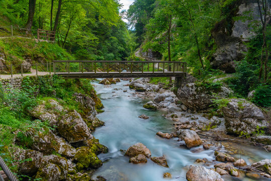 Tolmin gorge during a summer morning in Slovenia