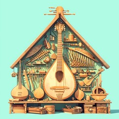 The Art of Craftsmanship: Explore the Tools and Techniques of a Luthier's Instrument-Making Studio - obrazy, fototapety, plakaty
