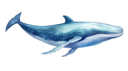 Fototapeta premium Watercolor big whale in hand painting style isolated on white background.