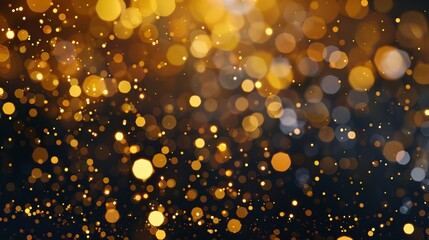 Fototapeta na wymiar Shiny blurry lights that look golden against a dark background. Sparkly stars that glitter for celebrations. Use them on top of your designs.
