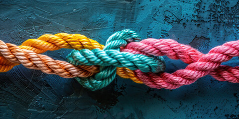 Team rope diverse strength connect partnership together teamwork unity communicate support. Strong...