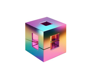 Glossy Geometric futuristic cube isolated on transparent background