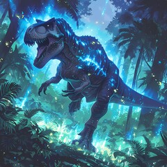 The Carnotaurus Roams the Lush Jungle, A Fusion of Past and Present
