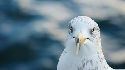 close up portrait of a seagull with focus on its eye