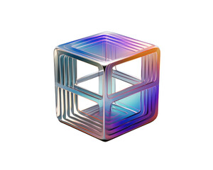 Gradient futuristic cube isolated on transparent background