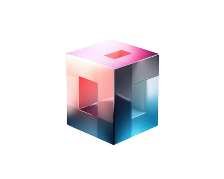 Gradient futuristic cube isolated on transparent background