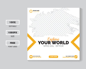  Set of travel sale social media post template. Web banner, flyer or poster for travelling agency business offer promotion. Holiday and tour advertisement banner design. 