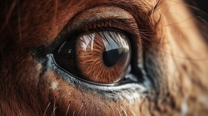 Extreme close up of horse eyes front view looking at camera banner with copy space.