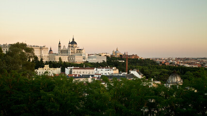 Panoramic view of Almudena Cathedral in Madrid, Spain