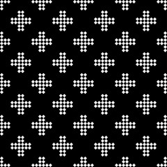 Fototapeta na wymiar Seamless pattern. Checks ornament. Squares illustration. Diamonds wallpaper. Ethnic motif. Rhombuses backdrop. Geometric background. Digital paper, textile print, web design, abstract. Crosses vector.