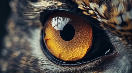 Extreme close up of owl eyes front view looking at camera. - obrazy, fototapety, plakaty