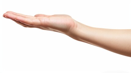 Female hand with palm up, isolated on white background generative ai