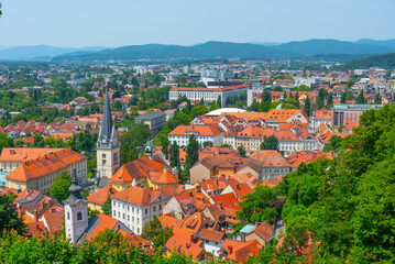 Obraz premium Aerial view of the Slovenian capital Ljubljana
