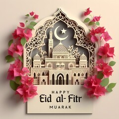 Eid al-Fitr Mubarak digital card, Moroccan theme.
