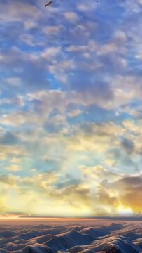 Colorful Sunset Sky Over Beach Sand. Natural Landscape with Clouds and Sun. Seamless looping 4k timelapse virtual video animation background generated AI