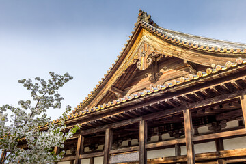 View of the Hokokujinja Senjokaku Pavilion (Hall of One Thousand Tatami Mats) in Miyahima,...