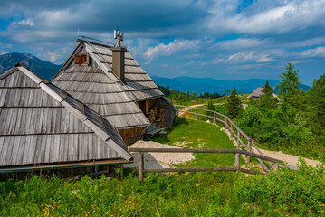 Wooden huts at Velika Planina mountains in Slovenia