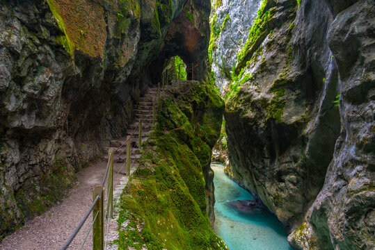 Tolmin gorge during a summer morning in Slovenia