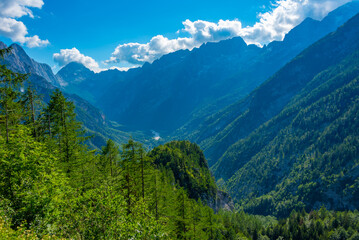 View over the Triglav national park from Supca viewpoint in Slovenia