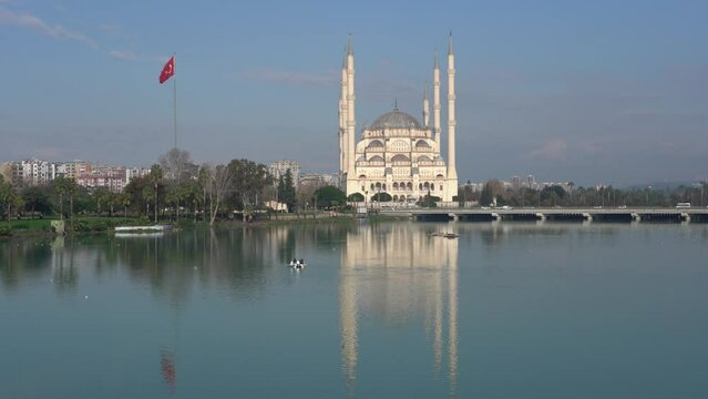 Adana Sabancı Mosque and seyhan river landcape   