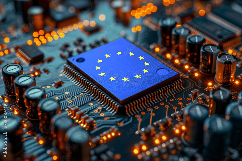 Poster european union flag on computer chip
