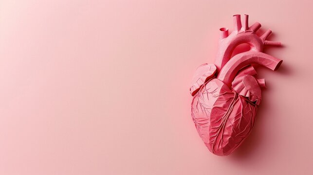 Paper art showcasing the detailed outline of human heart anatomy, purposefully crafted for health presentations, facilitating discussions on cardiac care and wellness.
