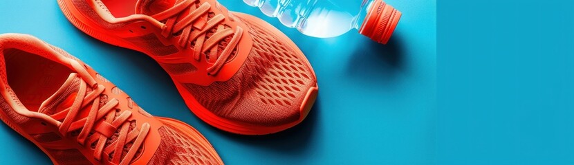 Collection of essential jogging gear featuring running shoes, water bottle, and exercise tracker, encouraging fitness and wellness.

