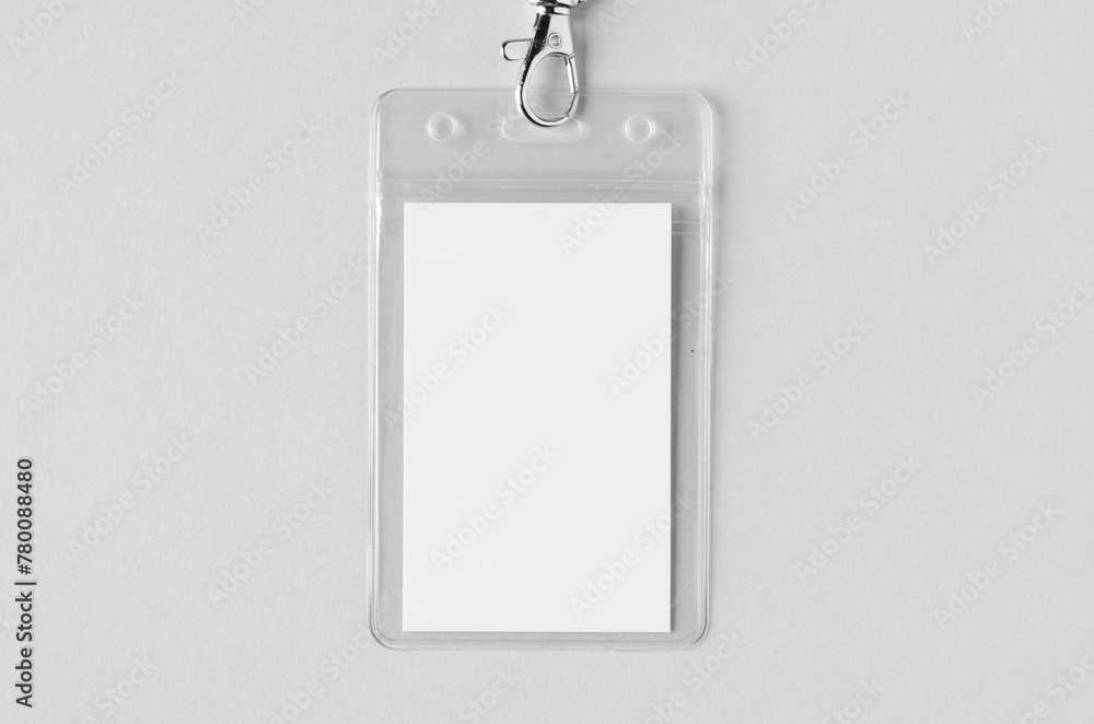 Canvas Prints ID Card holder mockup with lanyard, vertical, closeup.