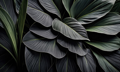 Abstract Black Leaf Textures: Exploring the Dark Depths of Tropical Foliage