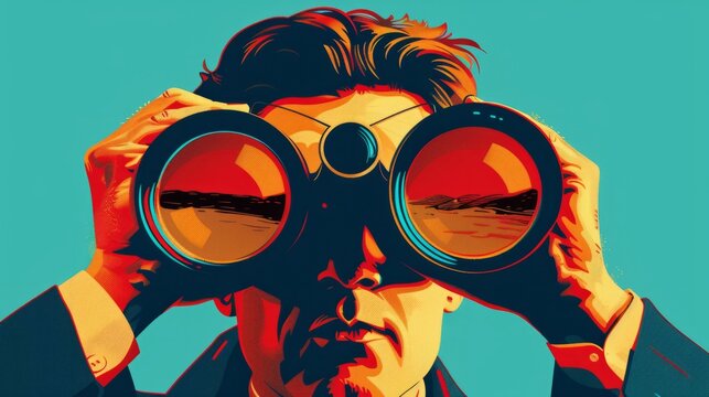 Leadership illustration. man with binoculars. generative ai