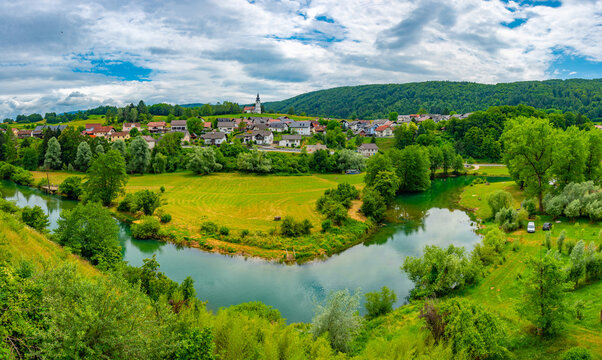 Zuzemberk town in Slovenia during a cloudy day