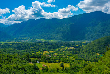 Obraz premium Panorama view over Soca river valley in Slovenia