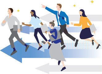 business people running on the arrows -start up- team work -vector illustration