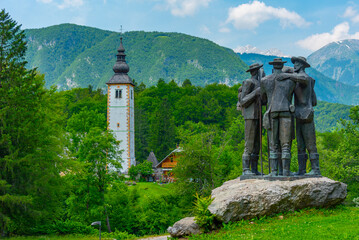 Monument to four brave men at lake Bohinj in Slovenia